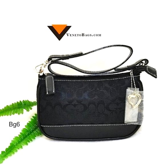 VENETO Mini Small Shoulder Bag Black Jacquard Canvas Tonal Print Lined NWT - Picture 1 of 10